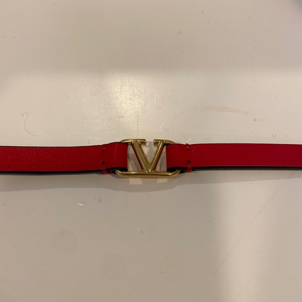 Valentino red leather VLOGO bracelet